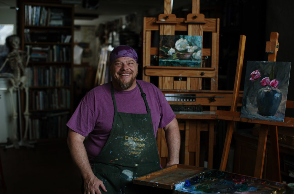 Taos artist, Rich Nichols, in his studio in Taos, New Mexico.