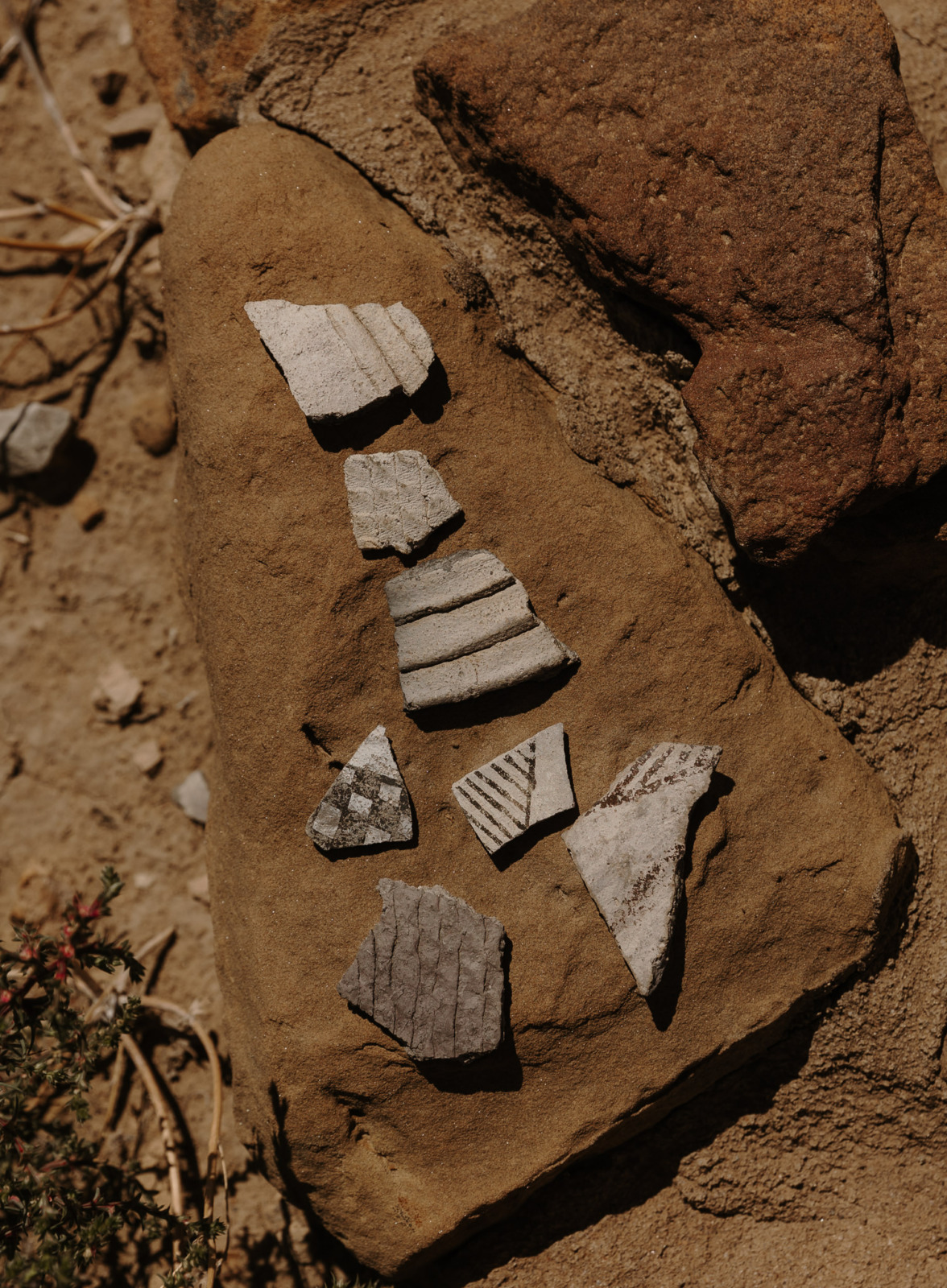 Pottery shards of Pueblo Bonito in Chaco Canyon, New Mexico