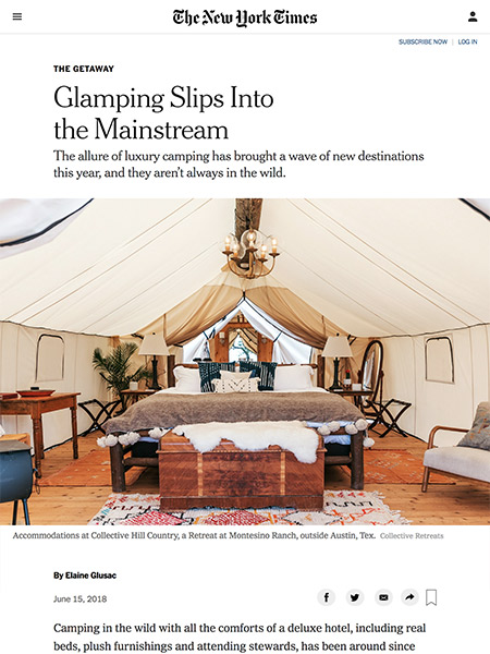 Glamping Slips Into the Mainstream | New York Times June 2018