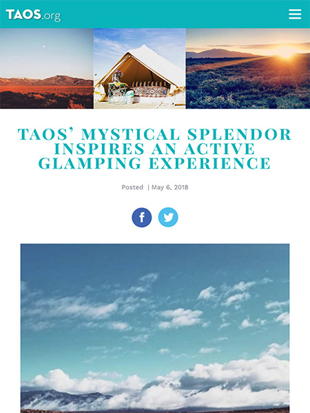 Taos' Mystical Splendor Inspires an Active Glamping Experience | Taos.org May 2018