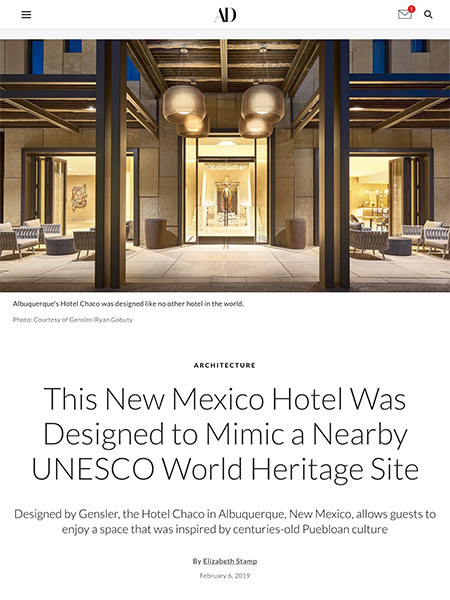 This New Mexico Hotel Was Designed to Mimic a Nearby UNESCO World Heritage Site | architecturaldigest.com February 2019