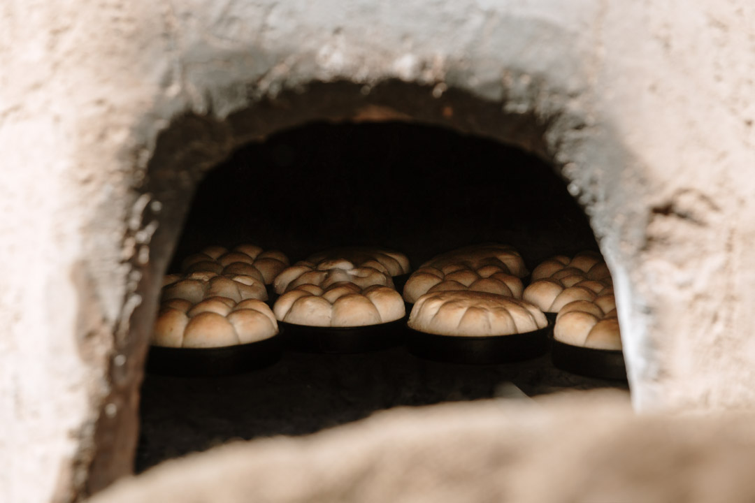 Loaves of bread in the horno at Taos Pueblo, New Mexico.