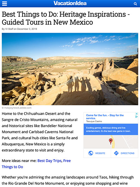 Best Things to Do: Heritage Inspirations - Guided Tours in New Mexico | VacationIdea.com Dream Vacations Magazine December 2019
