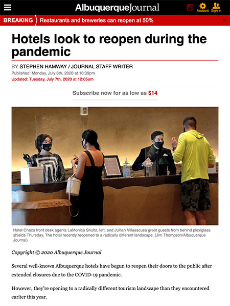 Hotels look to reopen during the pandemic | Albuquerque Journal June 2020