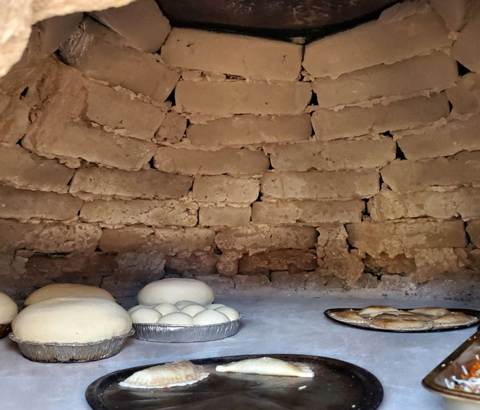 Baked goods in the horno oven in Okay Owingeh Pueblo in Northern New Mexico.